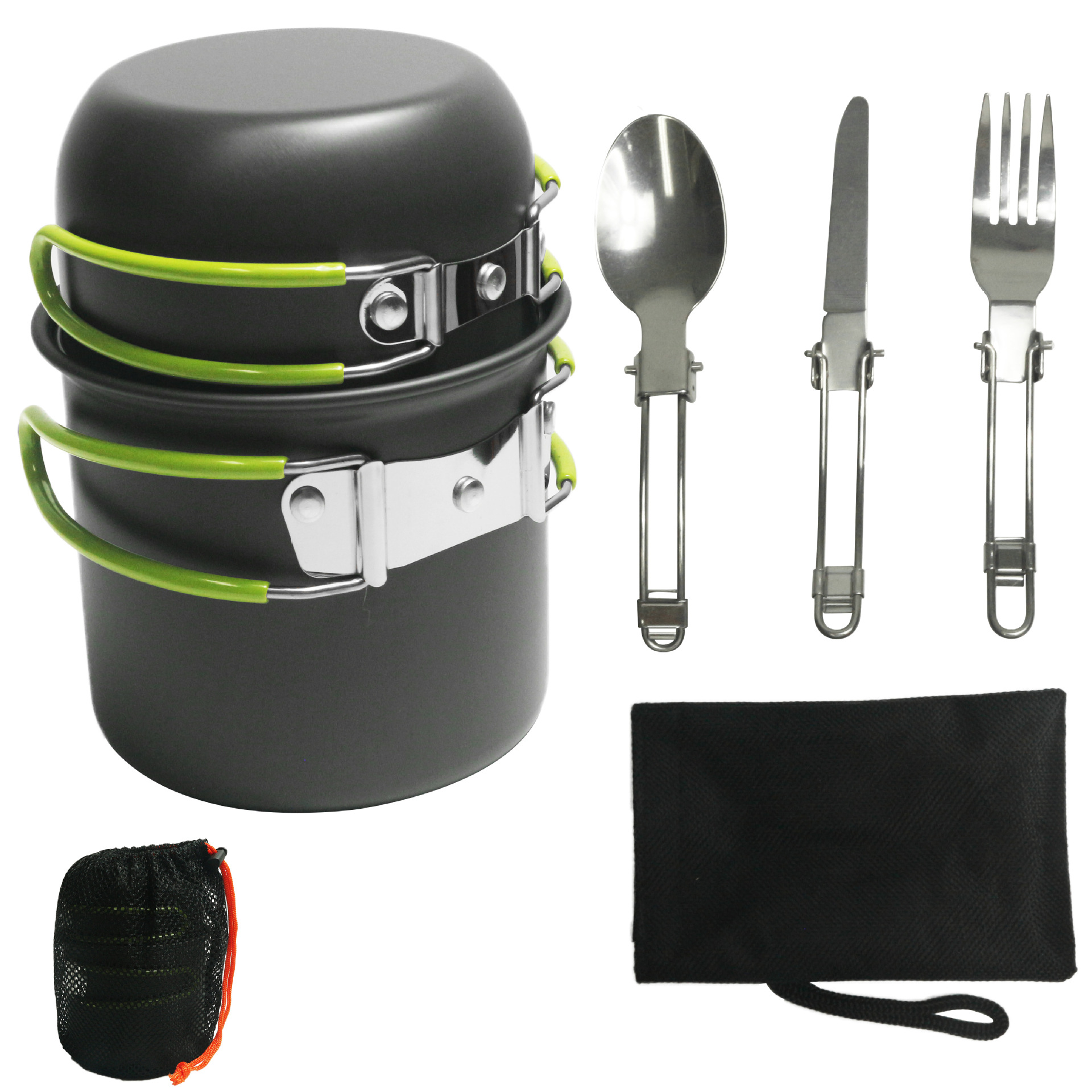 Camping Cookware Set 2-3 Person Aluminum Pot Pan Kettle Kit with Bowls Portable Outdoor Cooking Mess Kit